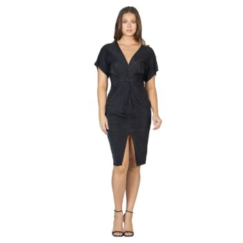 24seven Comfort Apparel Womens Short Sleeve V Neck Twist Front Split Hem Dress